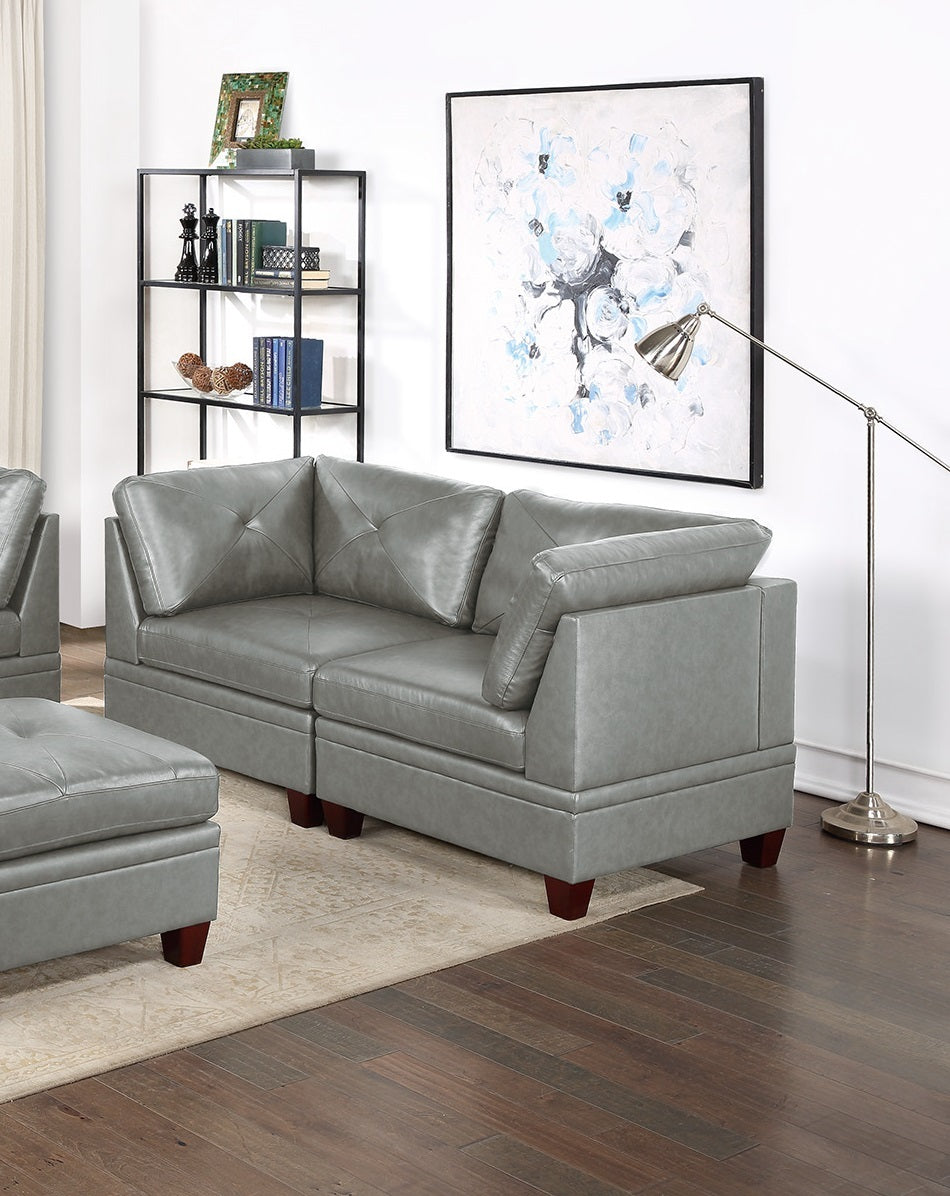 Genuine Leather Grey Color Tufted 6pc Modular Sofa Set grey-genuine leather-wood-primary living