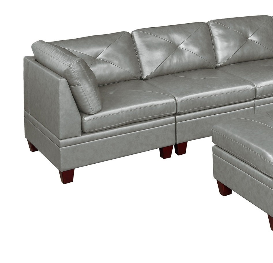 Genuine Leather Grey Color Tufted 7pc Modular grey-genuine leather-wood-primary living