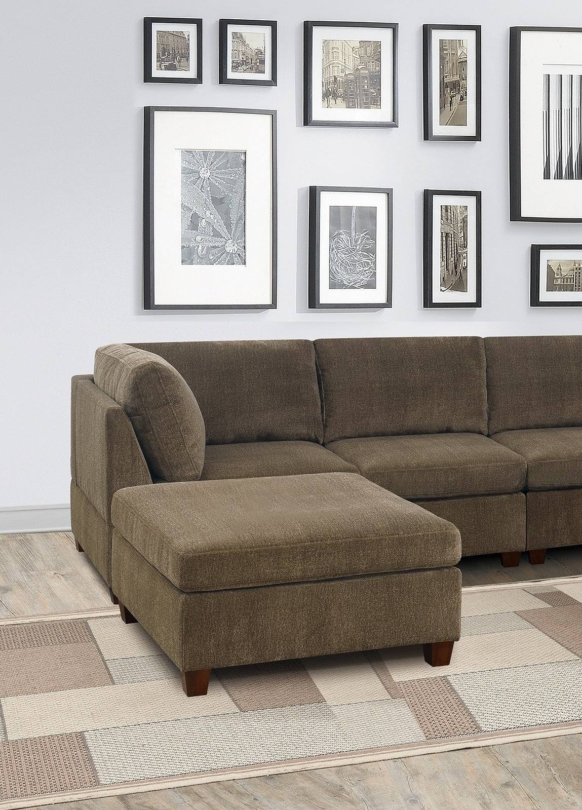 Living Room Furniture Tan Chenille Modular Sectional tan-chenille-wood-primary living space-cushion