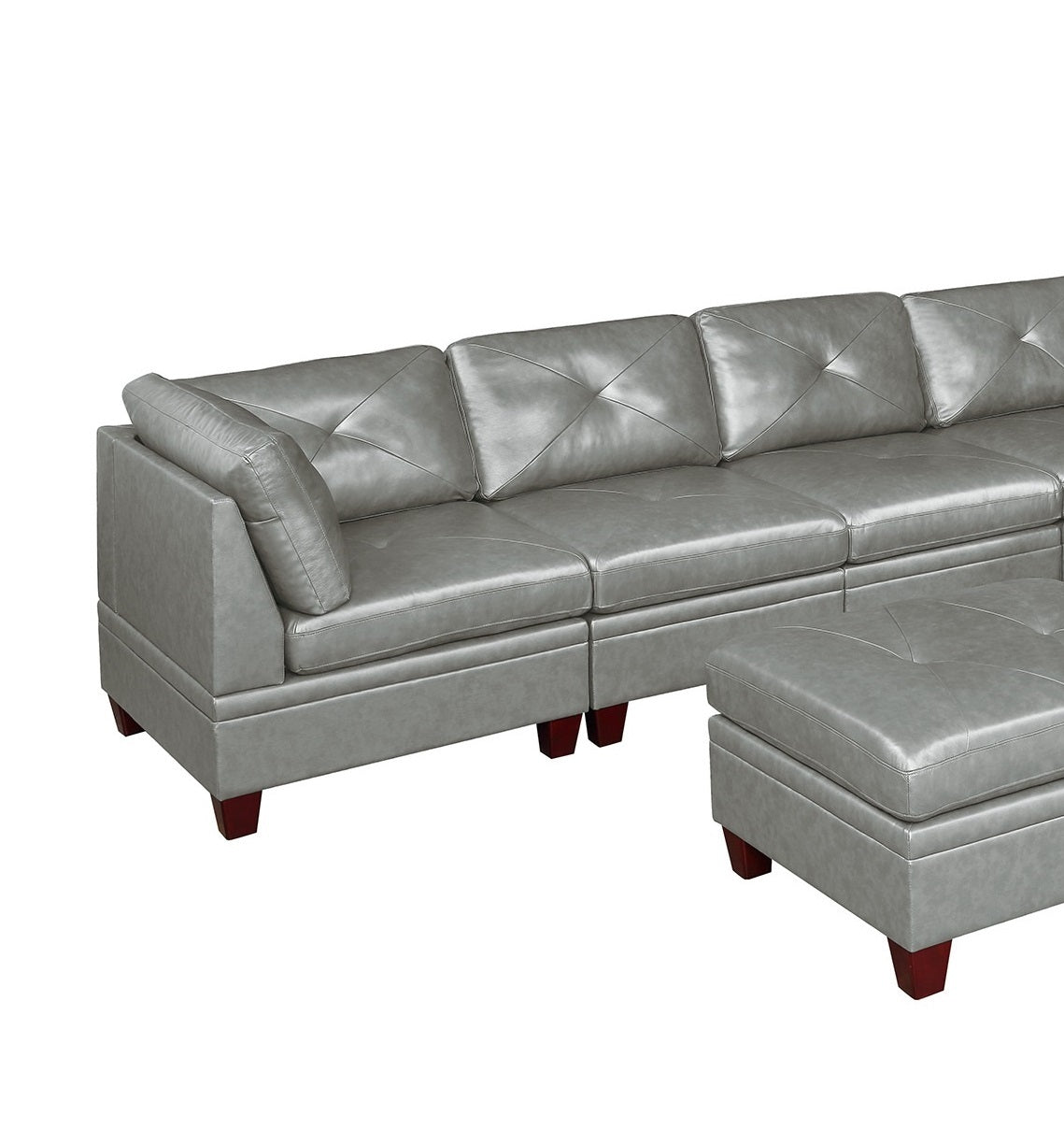 Genuine Leather Grey Color Tufted 7pc Modular grey-genuine leather-wood-primary living