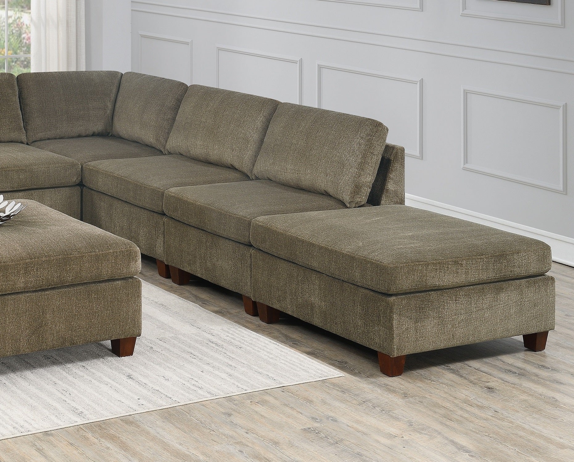 Living Room Furniture Tan Chenille Modular Sectional tan-chenille-wood-primary living space-cushion