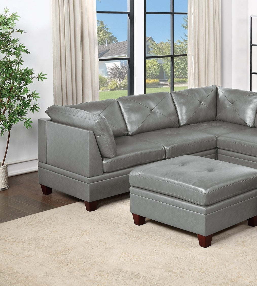 Genuine Leather Grey Color Tufted 8pc Sectional Set 3x grey-genuine leather-wood-primary living