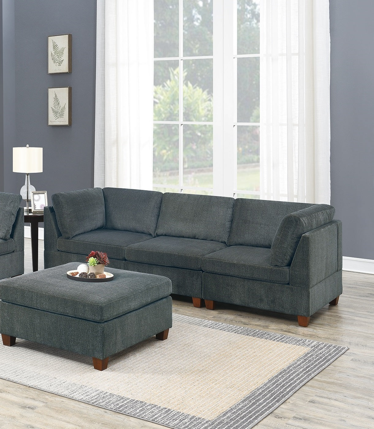 Living Room Furniture Gray Chenille Modular