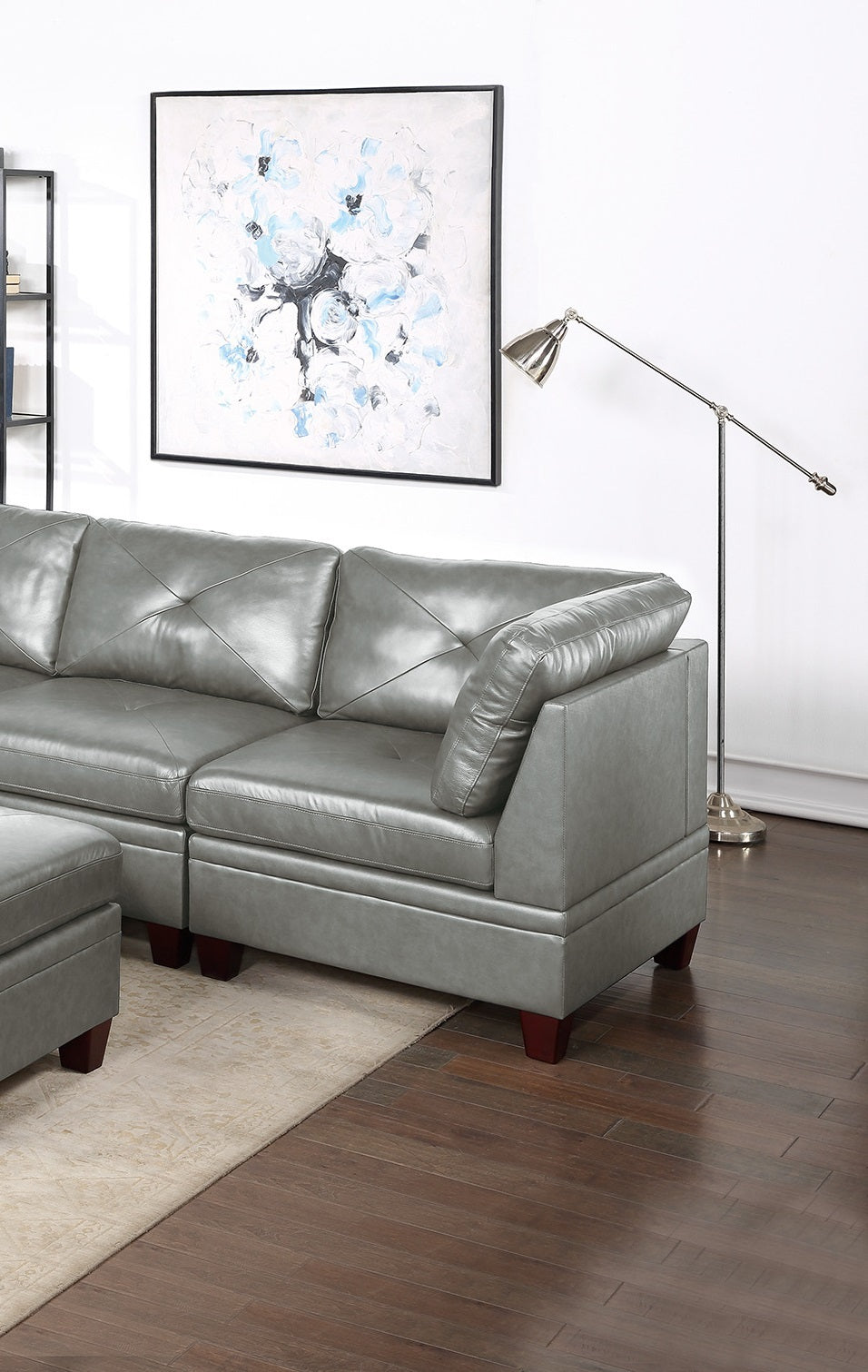 Genuine Leather Grey Color Tufted 6pc Modular grey-genuine leather-wood-primary living