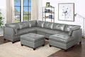 Genuine Leather Grey Color Tufted 8pc Sectional Set 3x grey-genuine leather-wood-primary living