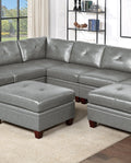 Genuine Leather Grey Color Tufted 8pc Sectional Set 3x grey-genuine leather-wood-primary living