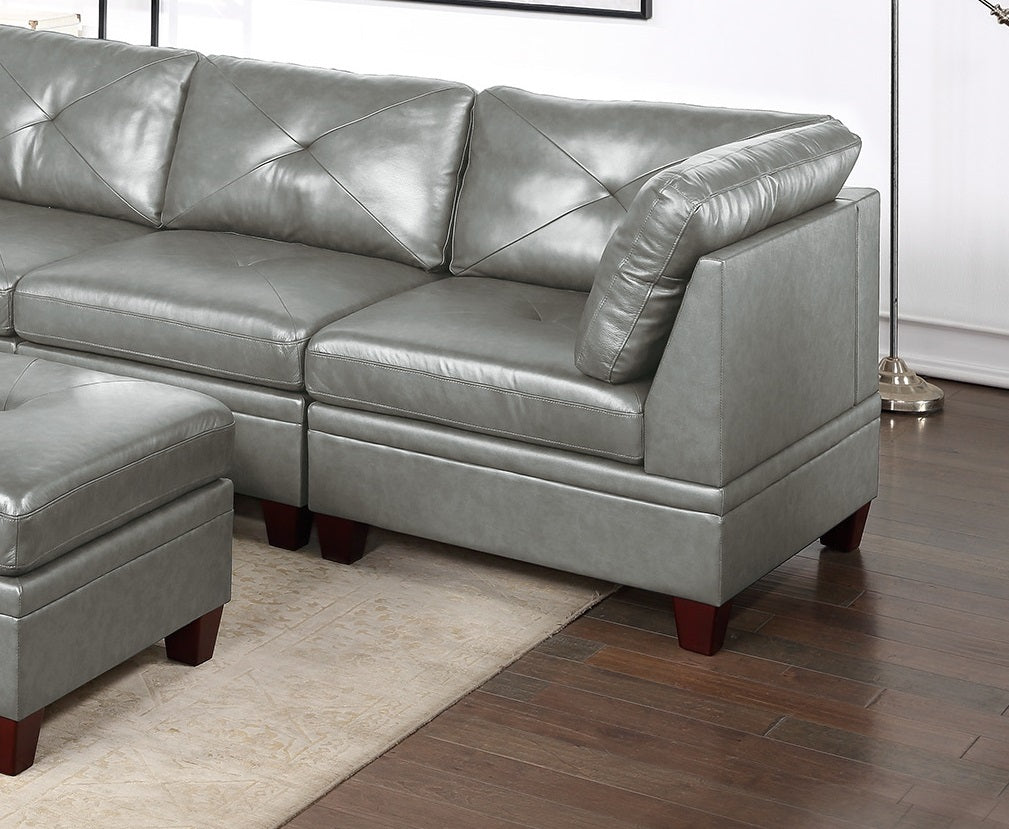 Genuine Leather Grey Color Tufted 6pc Modular grey-genuine leather-wood-primary living