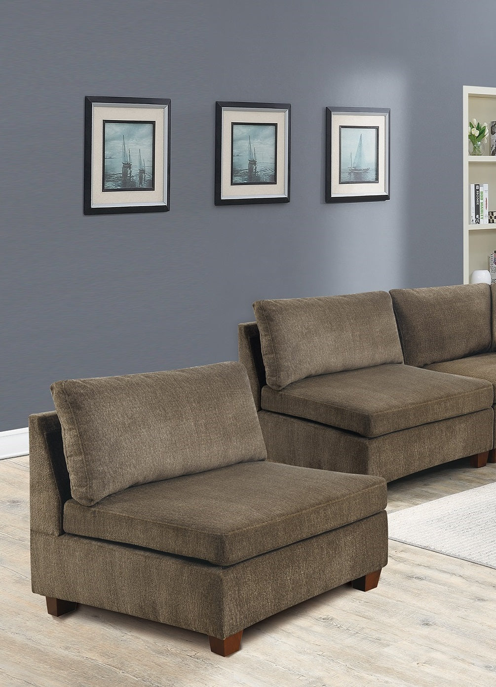 Living Room Furniture Tan Chenille Modular Sectional tan-chenille-wood-primary living space-cushion