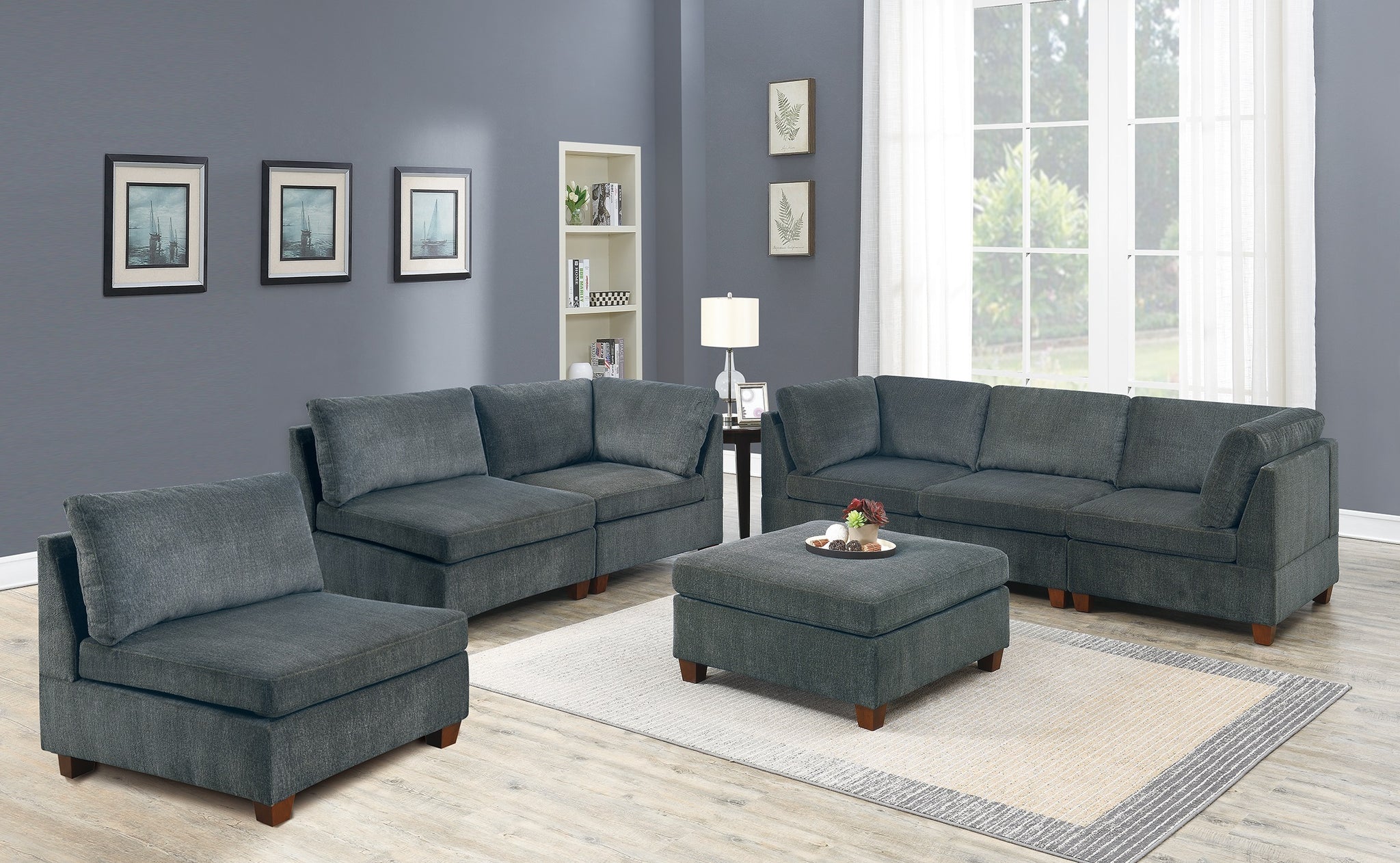 Living Room Furniture Gray Chenille Modular