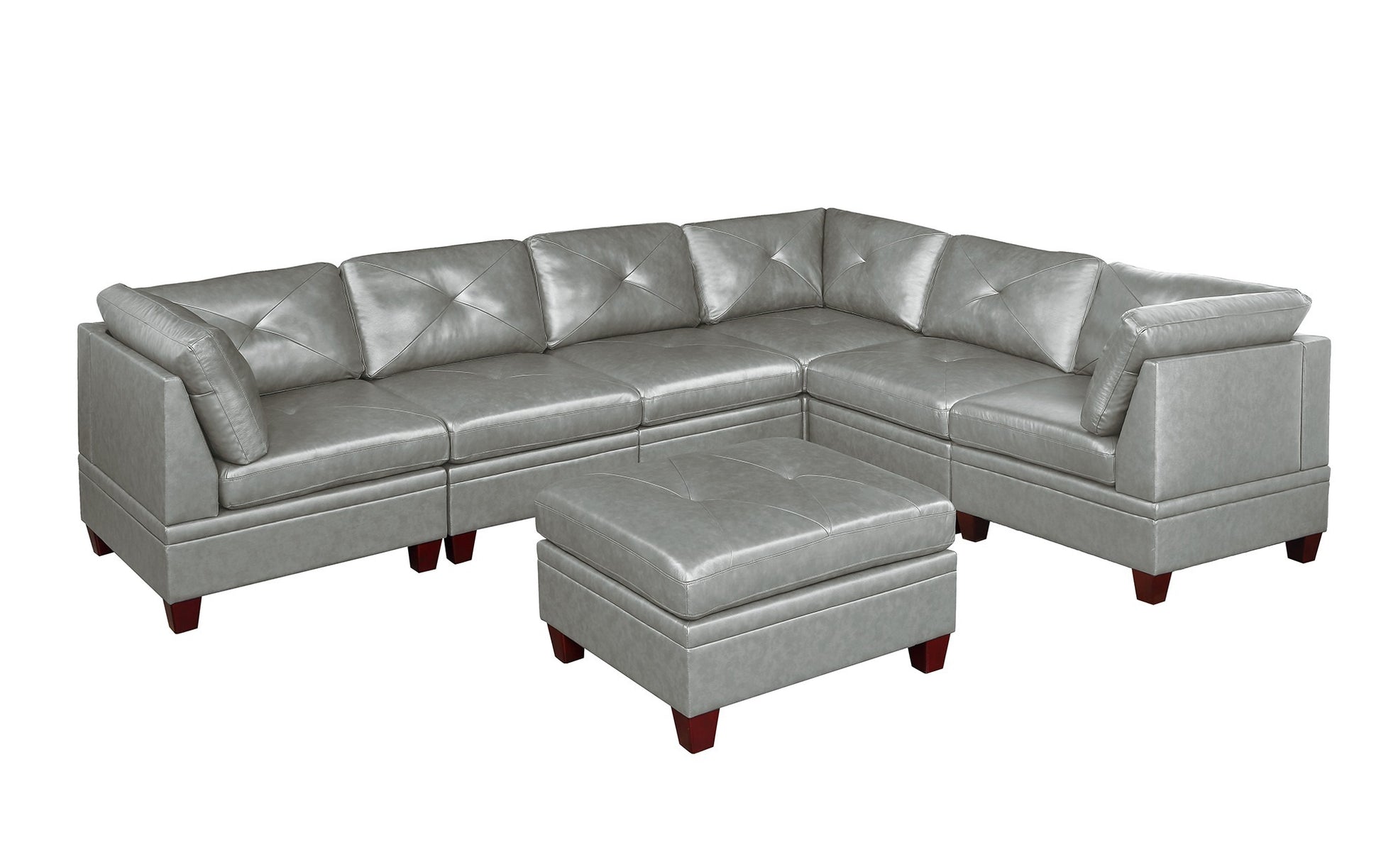 Genuine Leather Grey Color Tufted 7pc Modular grey-genuine leather-wood-primary living