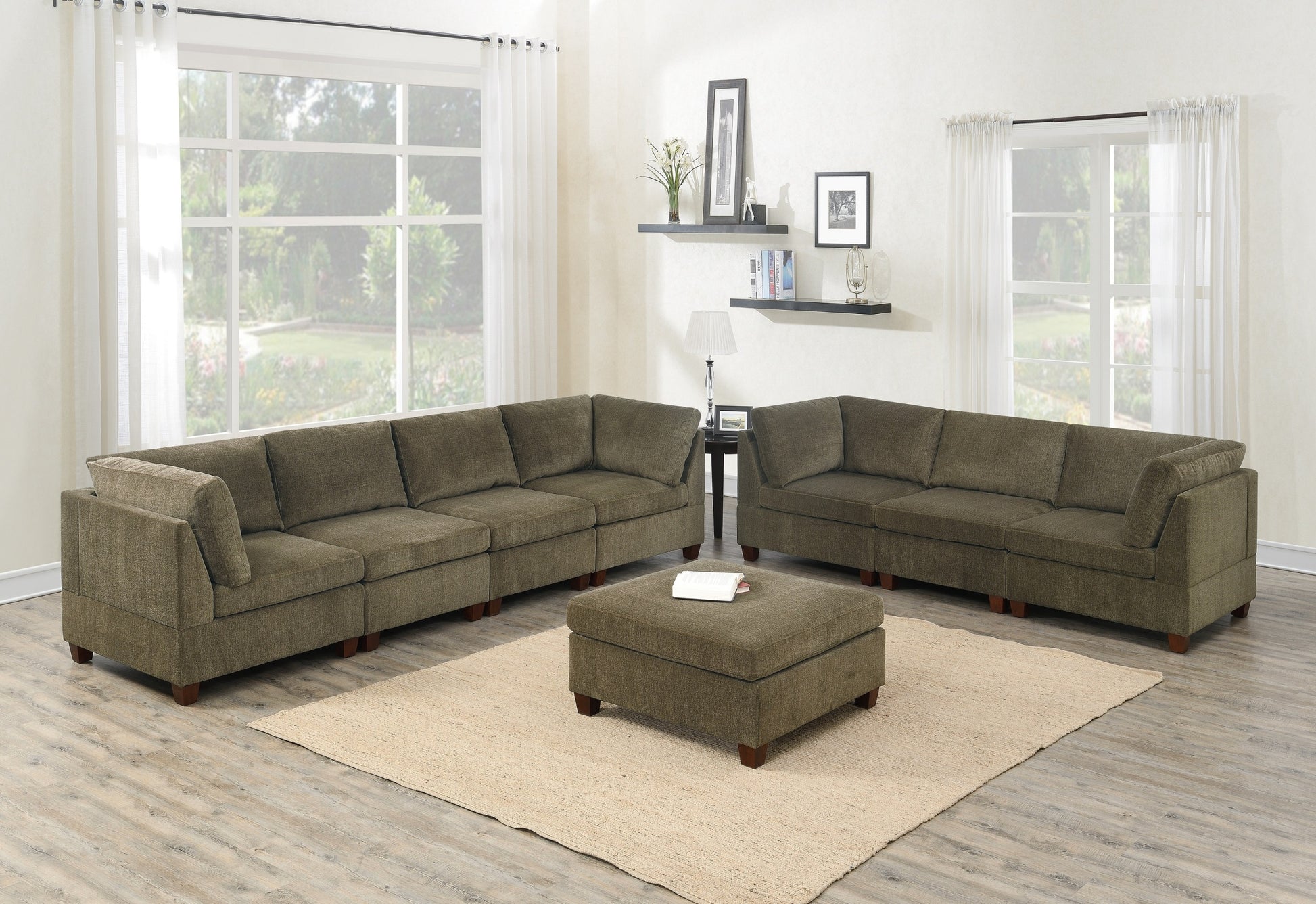 Living Room Furniture Tan Chenille Modular Sectional tan-chenille-wood-primary living space-cushion