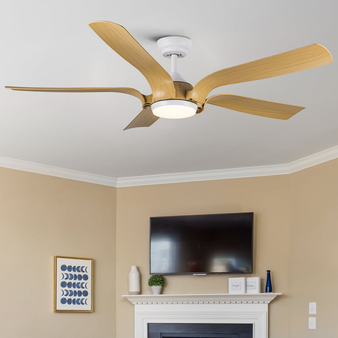 Smart 56" Integrated LED Ceiling Fan with Antique Wood antique yellow+gray-abs