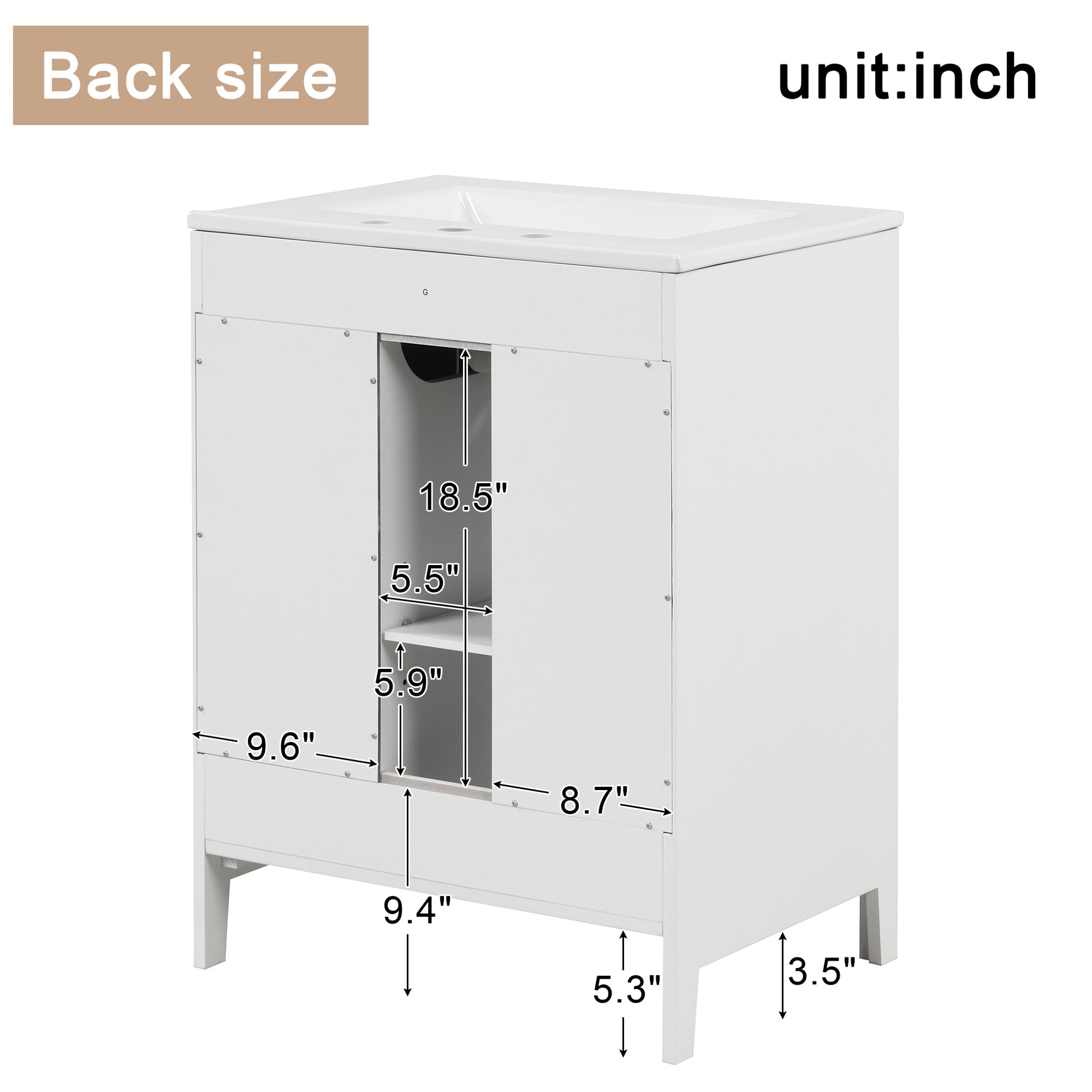 24" Bathroom Vanity with Sink, Bathroom Vanity Cabinet white-solid wood+mdf