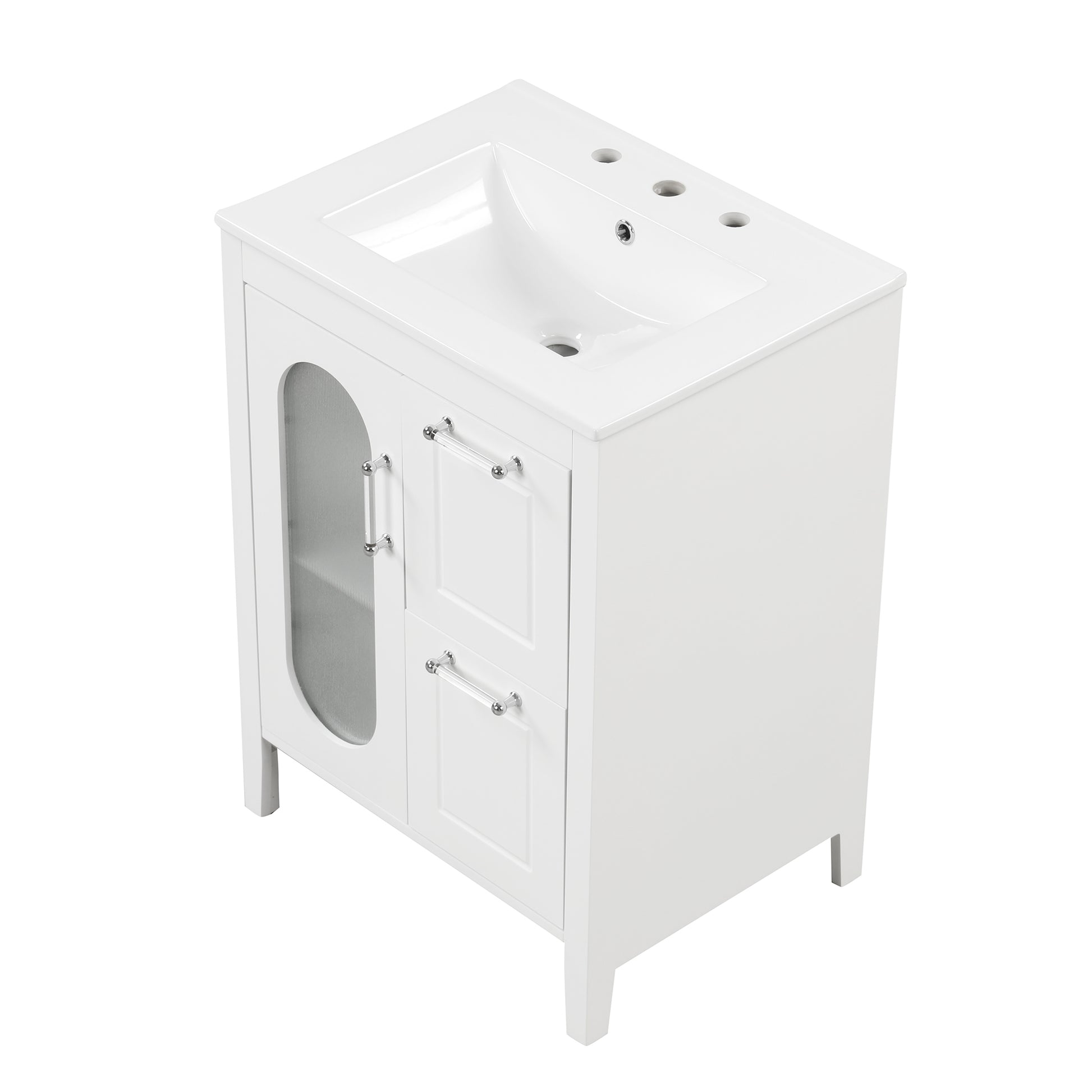 24" Bathroom Vanity with Sink, Bathroom Vanity Cabinet white-solid wood+mdf