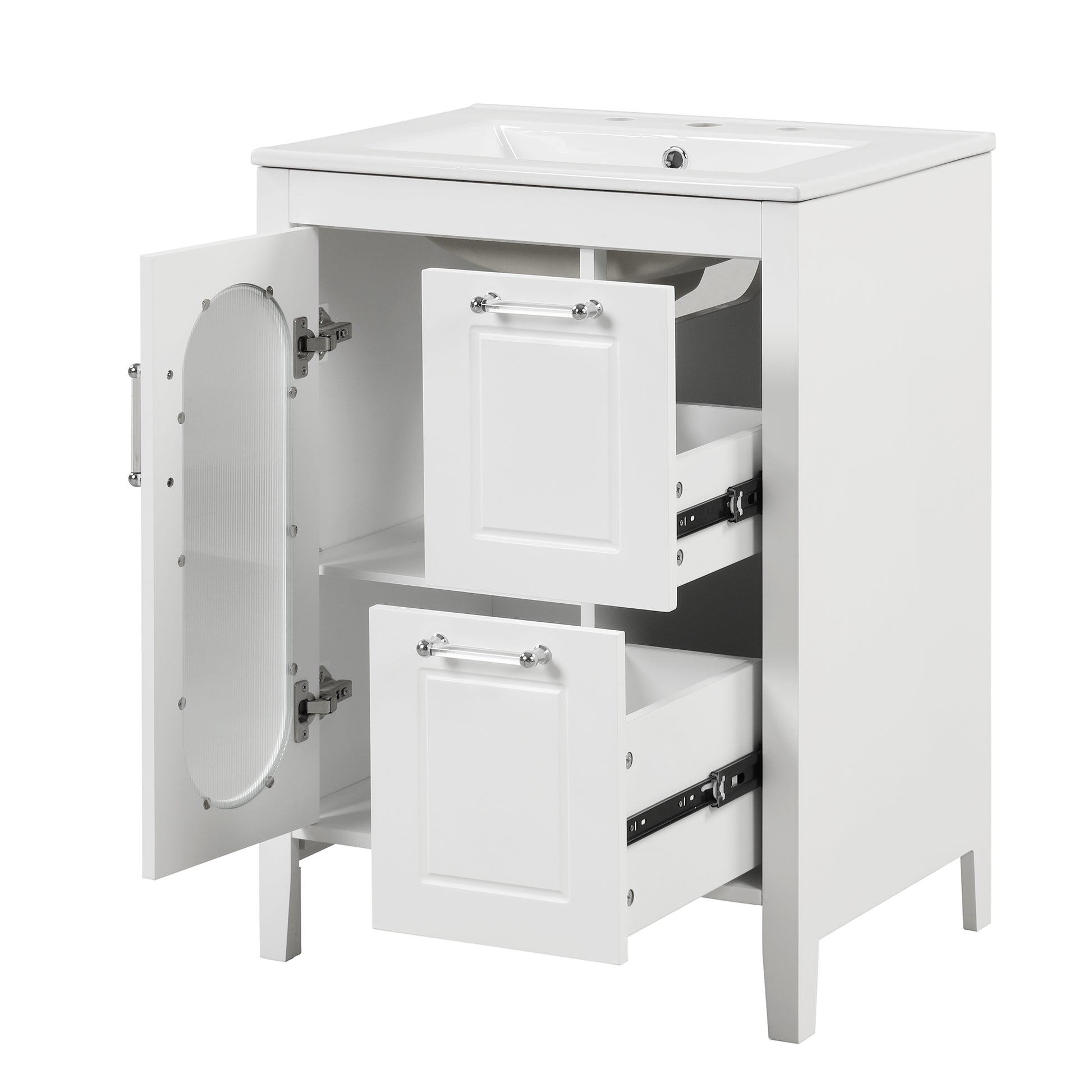 24" Bathroom Vanity with Sink, Bathroom Vanity Cabinet white-solid wood+mdf