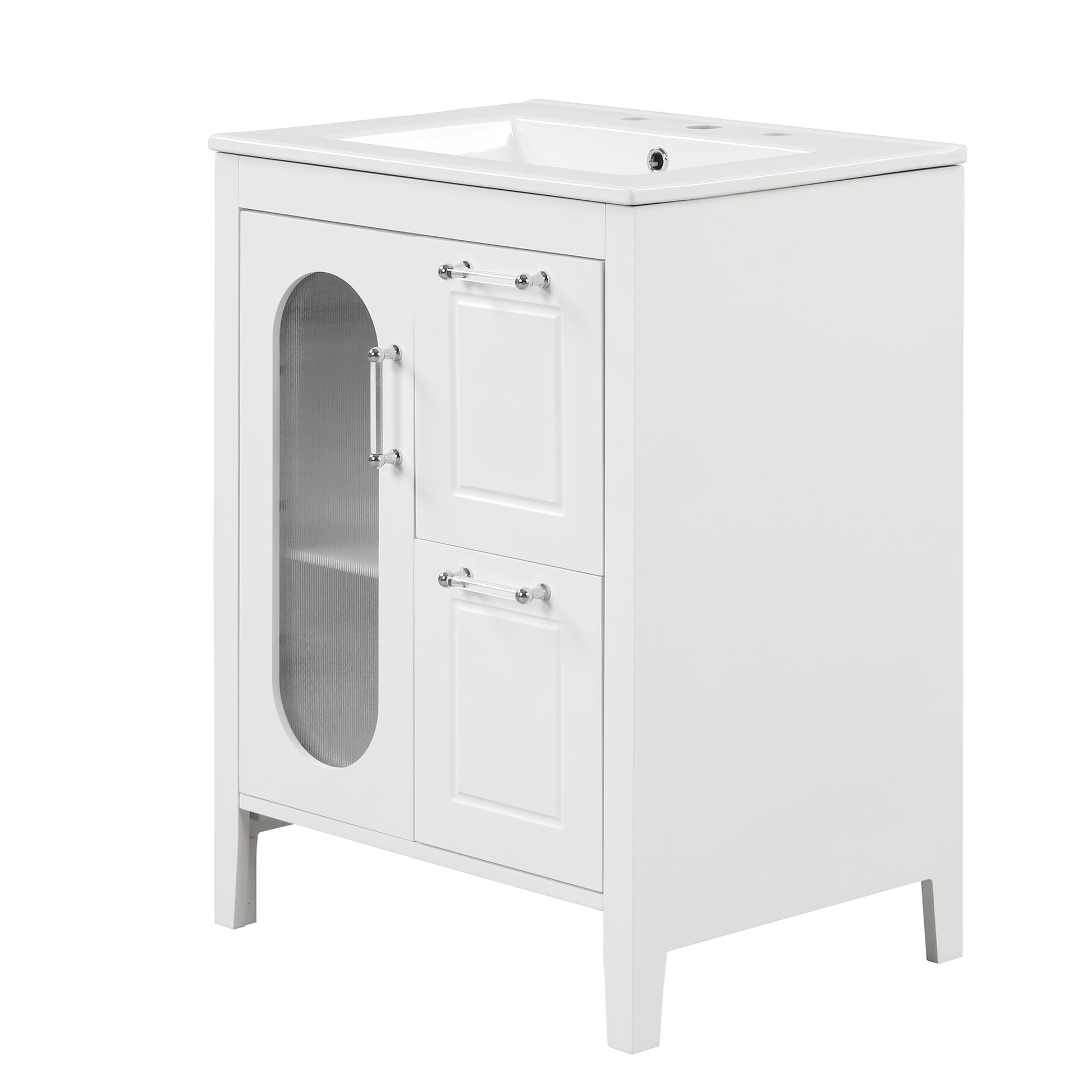 24" Bathroom Vanity with Sink, Bathroom Vanity Cabinet white-solid wood+mdf