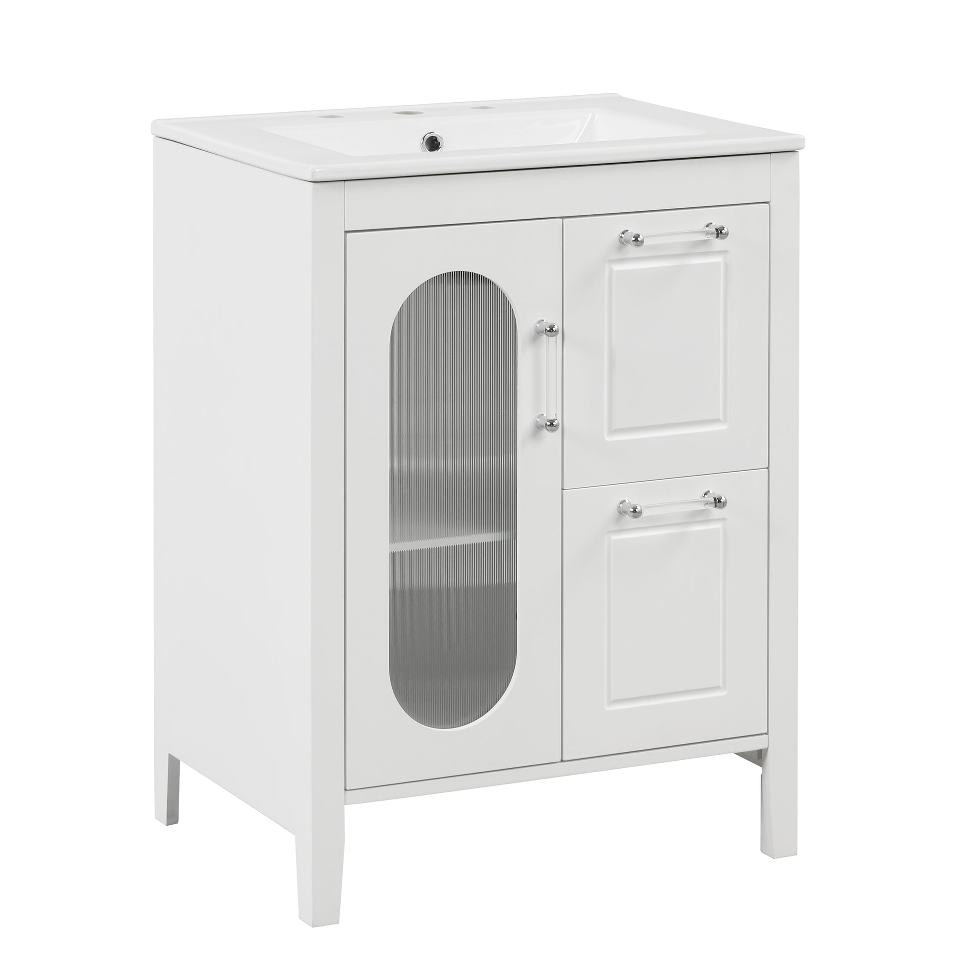 24" Bathroom Vanity with Sink, Bathroom Vanity Cabinet white-solid wood+mdf