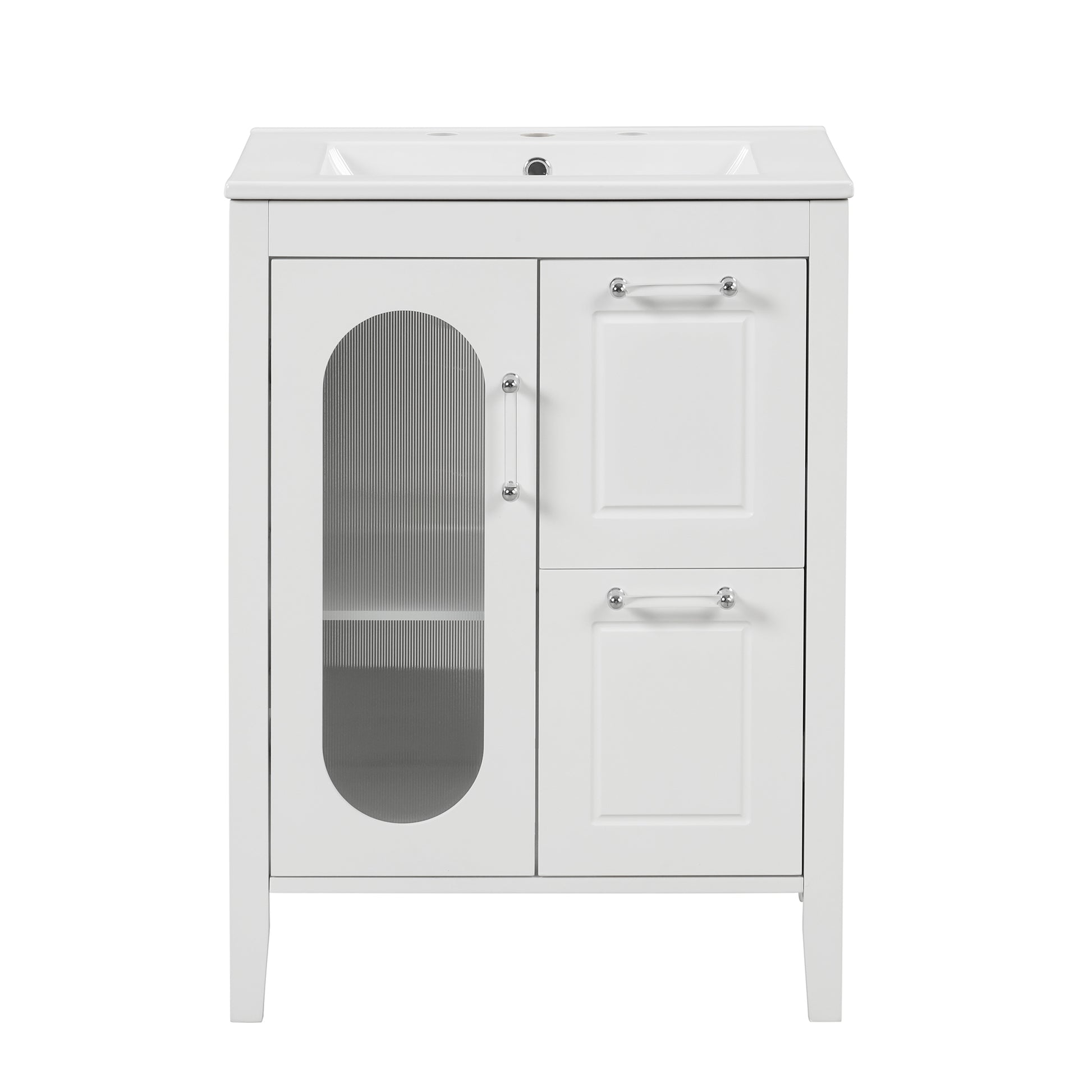 24" Bathroom Vanity with Sink, Bathroom Vanity Cabinet white-solid wood+mdf