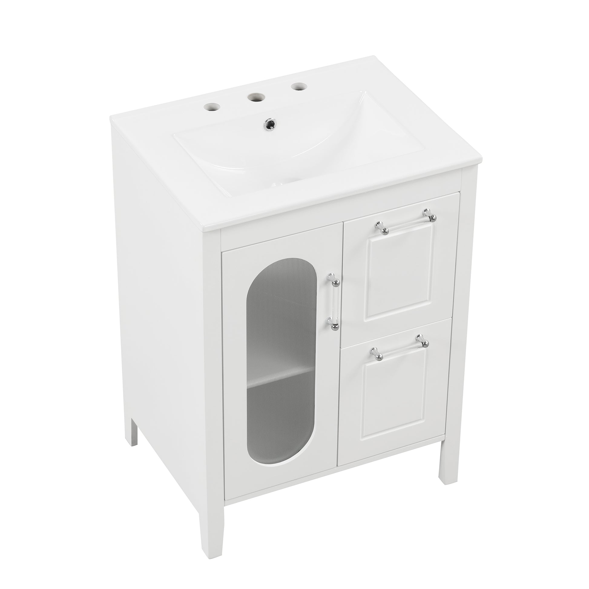 24" Bathroom Vanity with Sink, Bathroom Vanity Cabinet white-solid wood+mdf