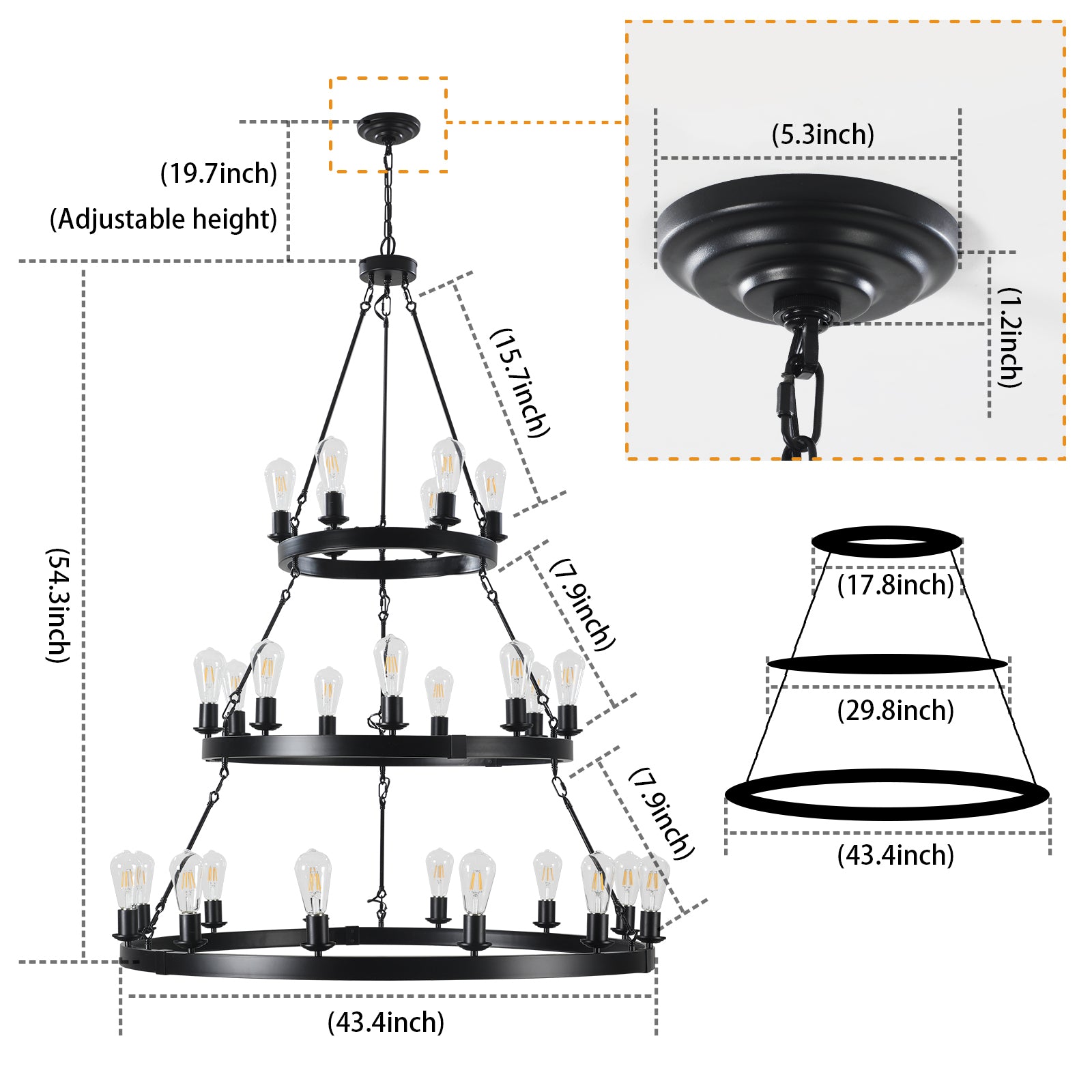 27 Light Metal Ring Chandelier black-retro-iron