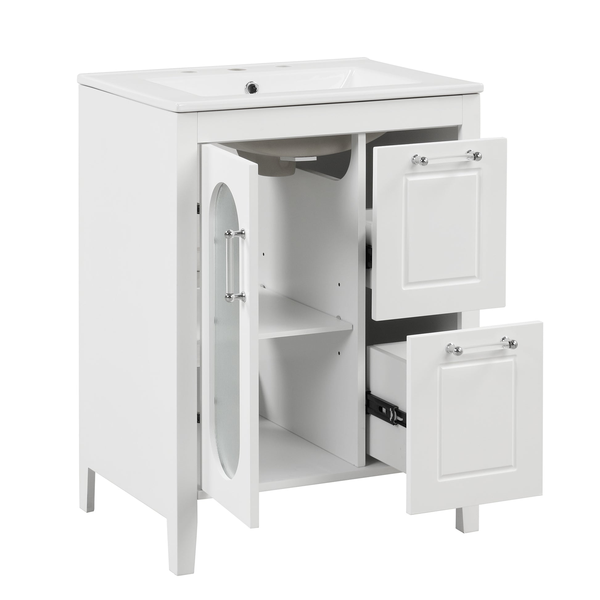 24" Bathroom Vanity with Sink, Bathroom Vanity Cabinet white-solid wood+mdf