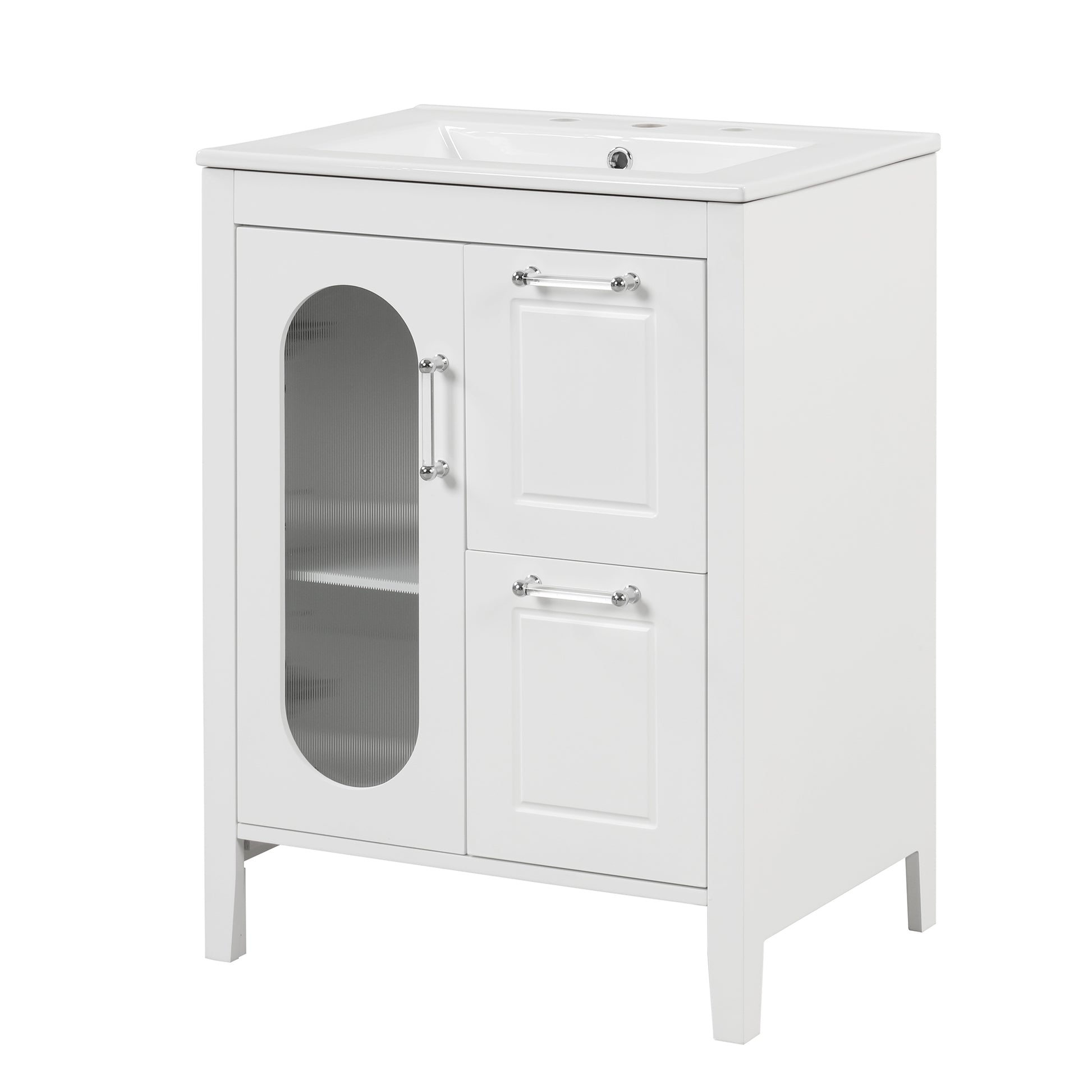 24" Bathroom Vanity with Sink, Bathroom Vanity Cabinet white-solid wood+mdf