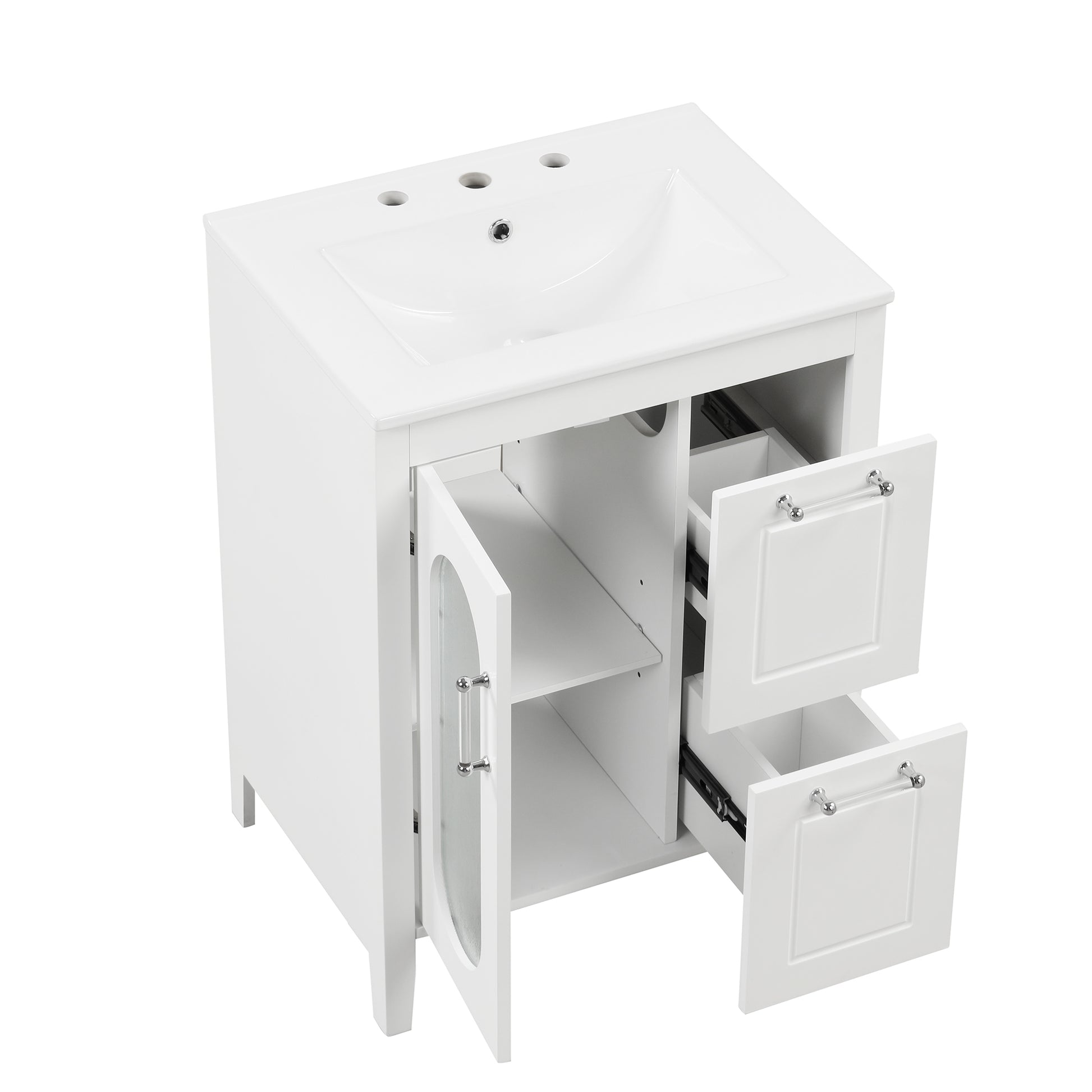 24" Bathroom Vanity with Sink, Bathroom Vanity Cabinet white-solid wood+mdf