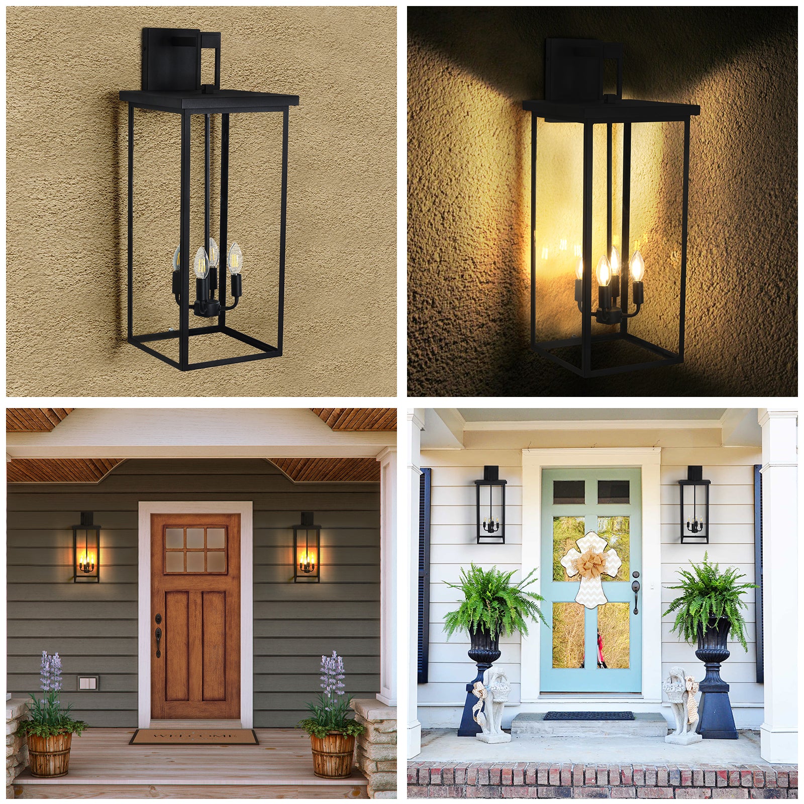 4 Light Black Outdoor Wall Light black-modern-glass-iron