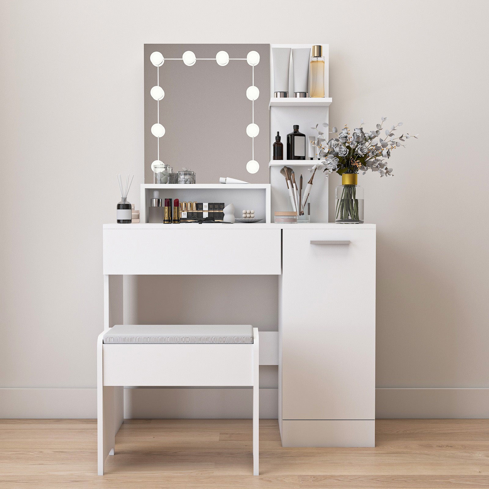 Makeup Vanity Table Set With Drawer And Storage -