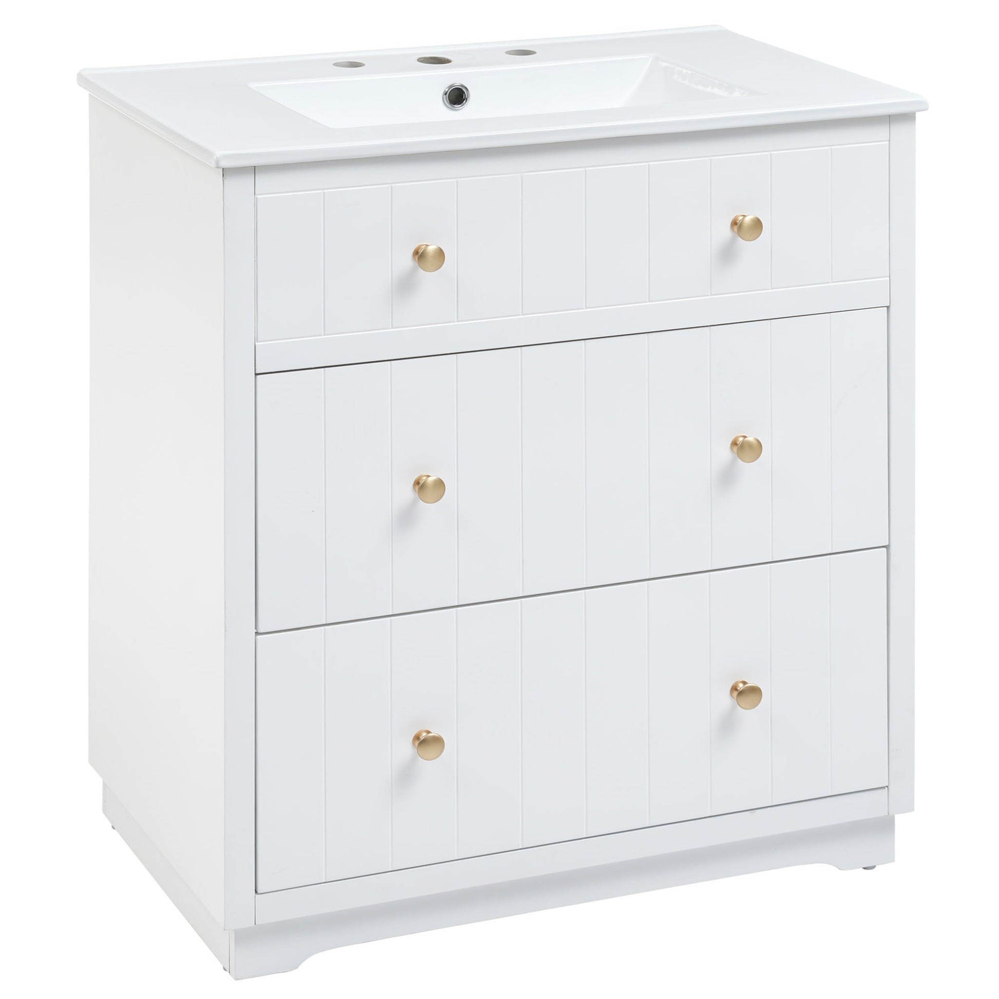 Video 30 Inch Modern White Bathroom Vanity Cabinet white-solid wood+mdf