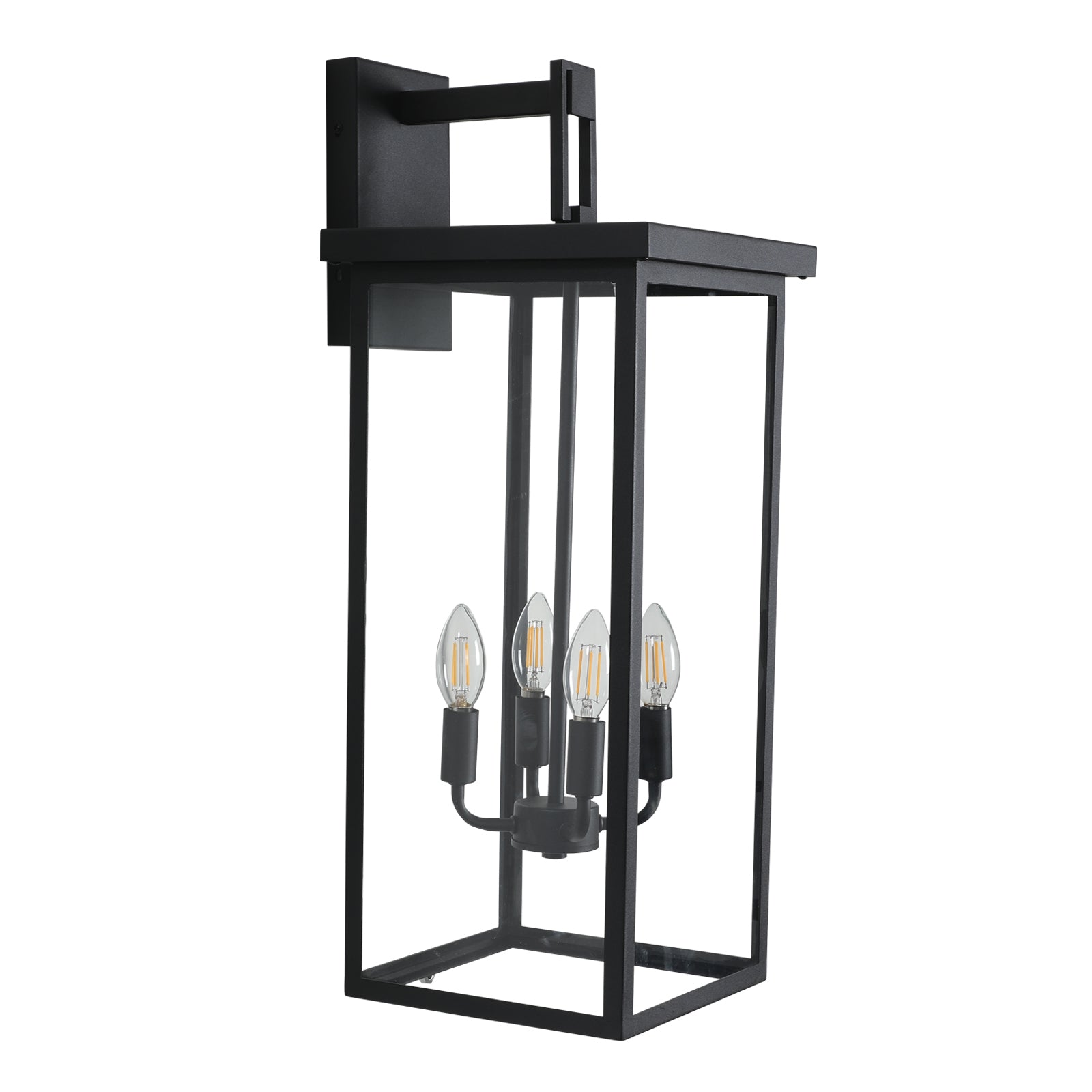 4 Light Black Outdoor Wall Light black-modern-glass-iron