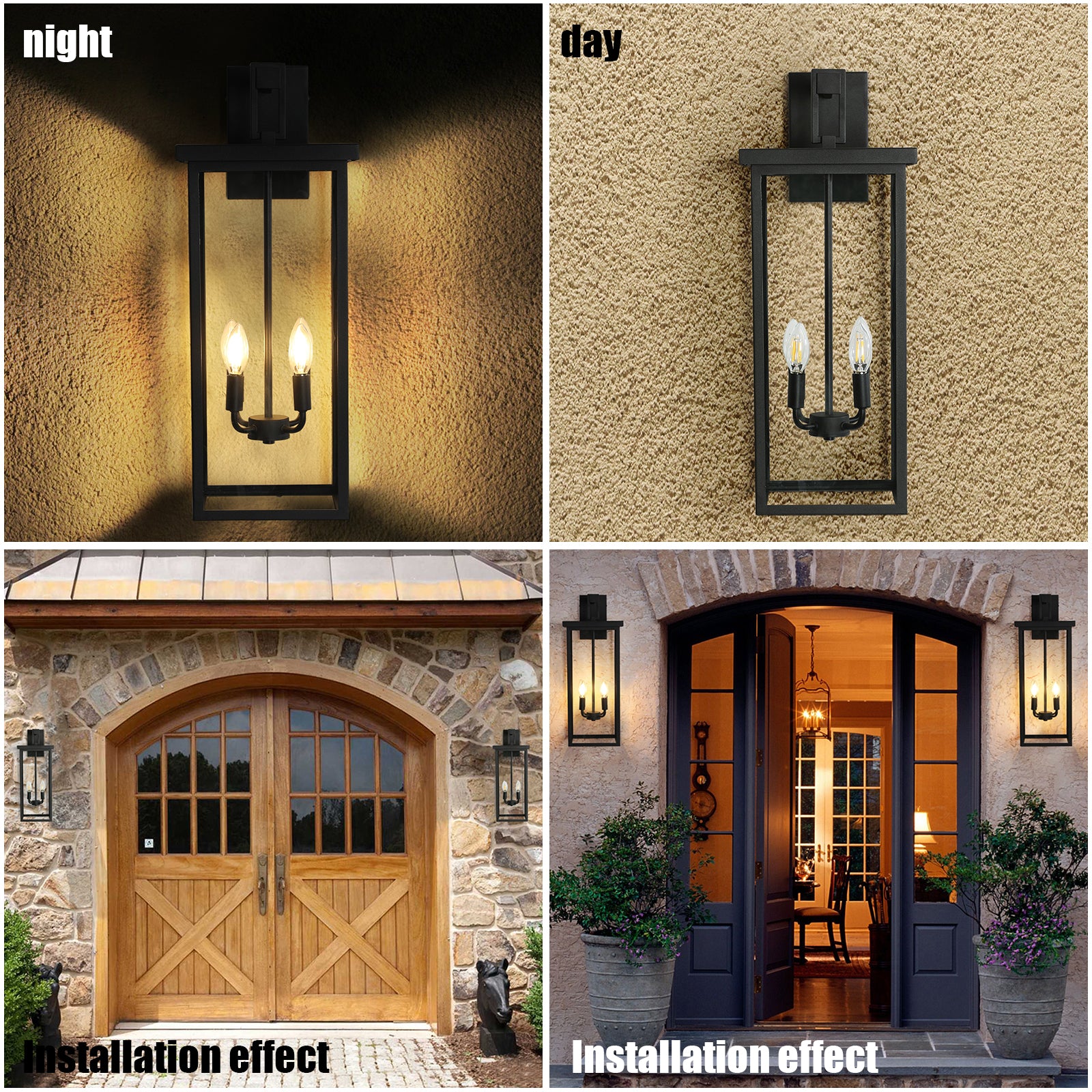 4 Light Black Outdoor Wall Light black-modern-glass-iron