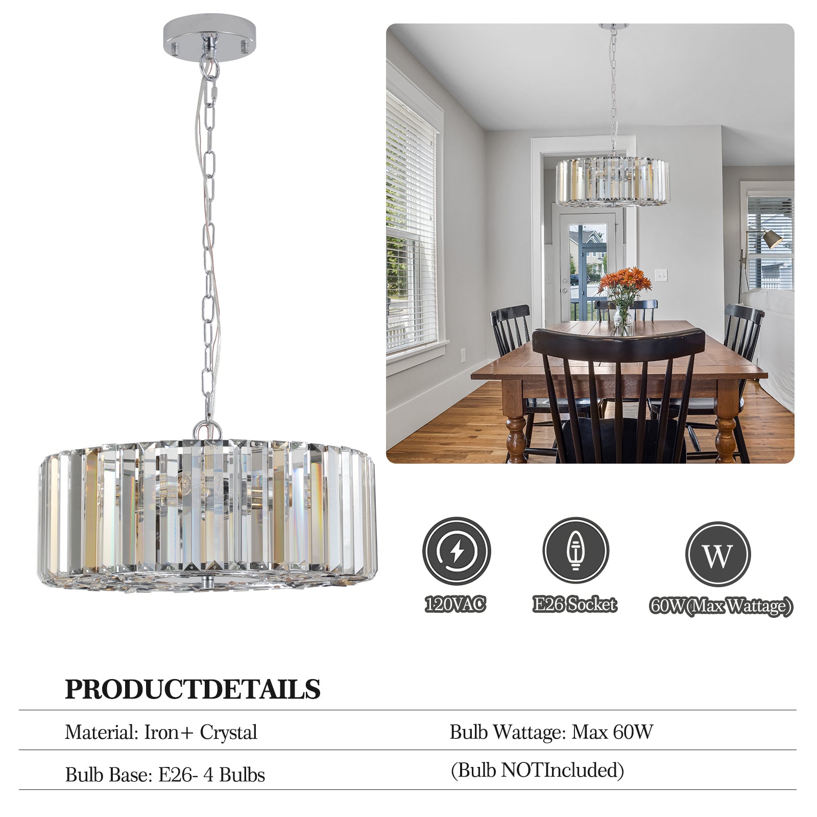 Modern Crystal Chandelier for Living Room Round transparent-modern-crystal