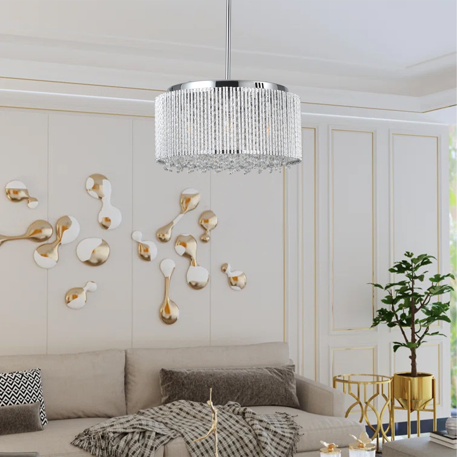 Modern Crystal Chandelier for Living Room Round transparent-modern-crystal