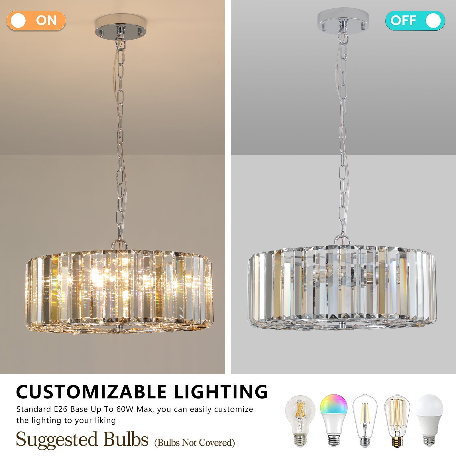 Modern Crystal Chandelier for Living Room Round transparent-modern-crystal