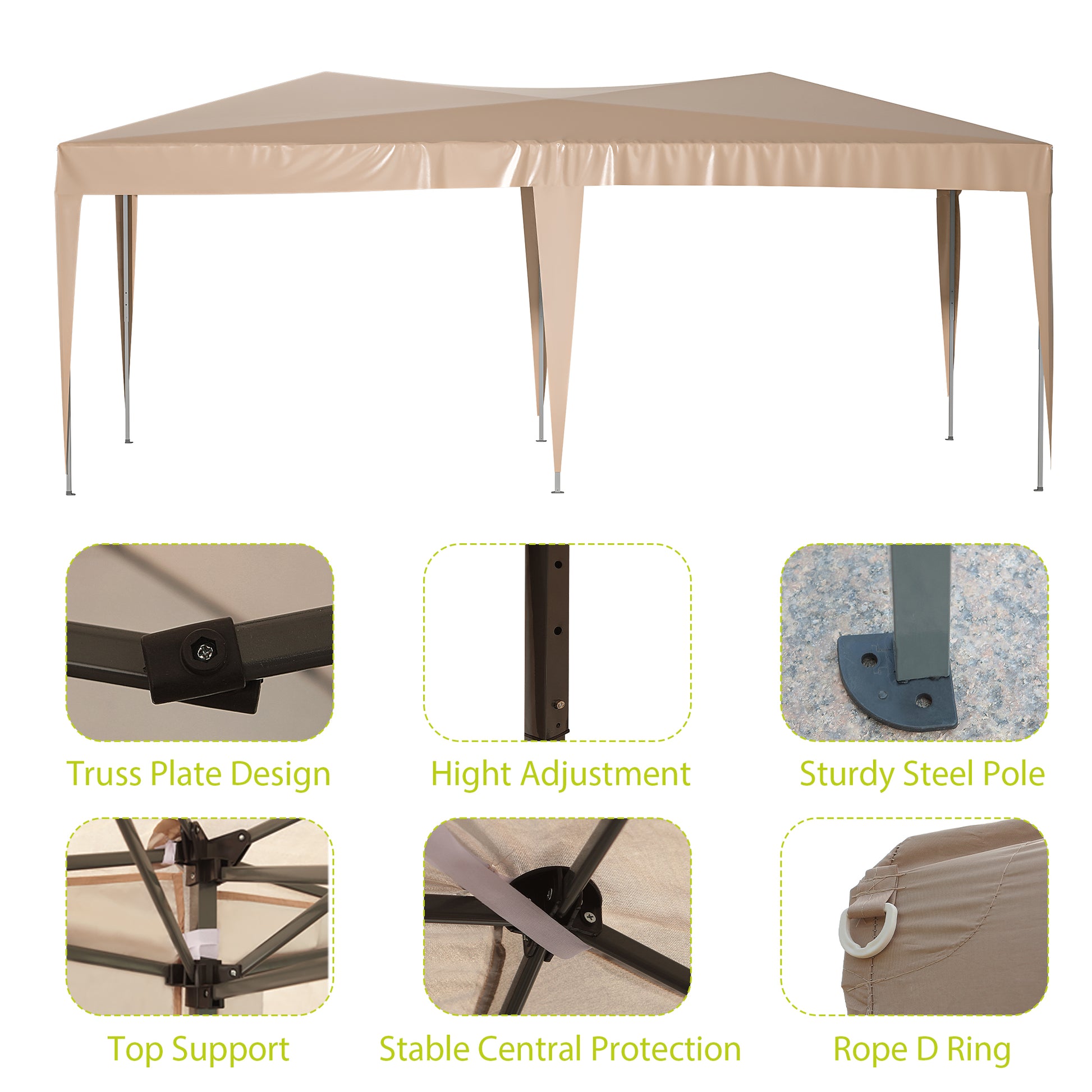 10'x20' EZ Pop Up Canopy Outdoor Portable Party beige-metal