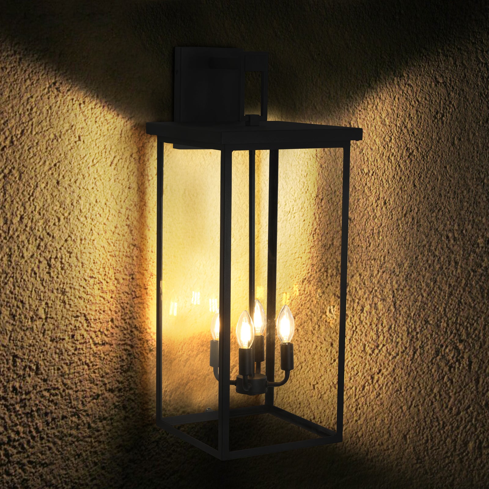 4 Light Black Outdoor Wall Light black-modern-glass-iron