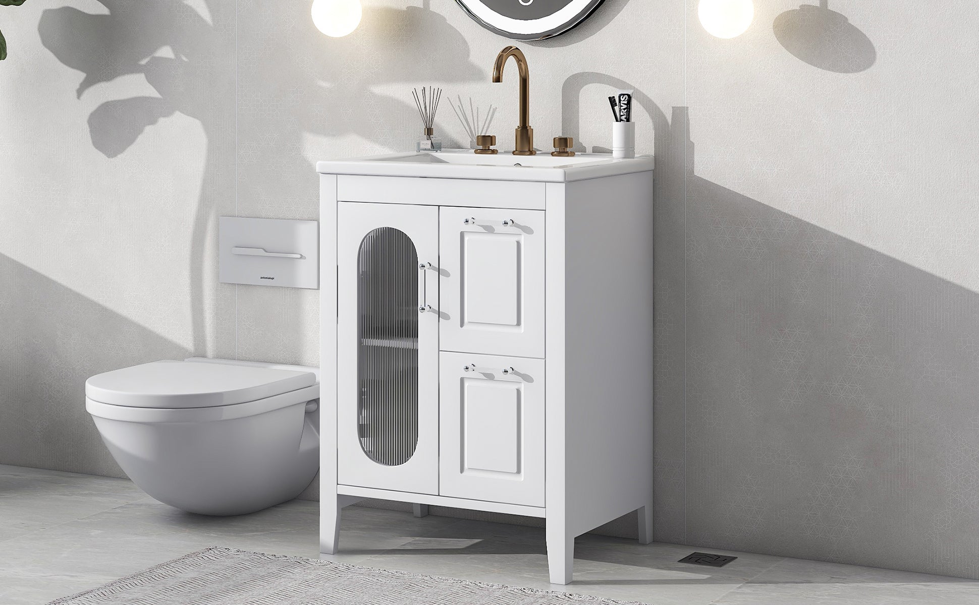 24" Bathroom Vanity with Sink, Bathroom Vanity Cabinet white-solid wood+mdf