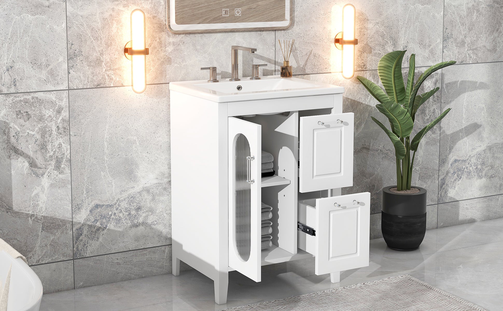 24" Bathroom Vanity with Sink, Bathroom Vanity Cabinet white-solid wood+mdf