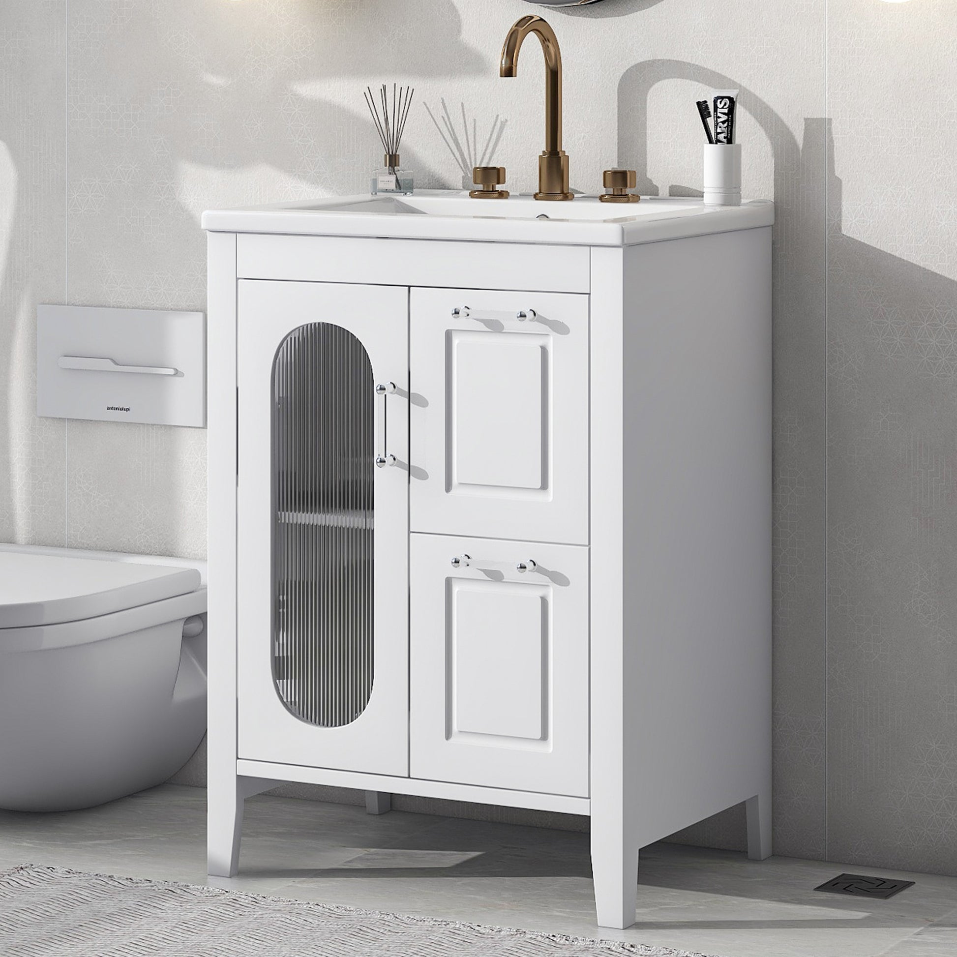 24" Bathroom Vanity with Sink, Bathroom Vanity Cabinet white-solid wood+mdf