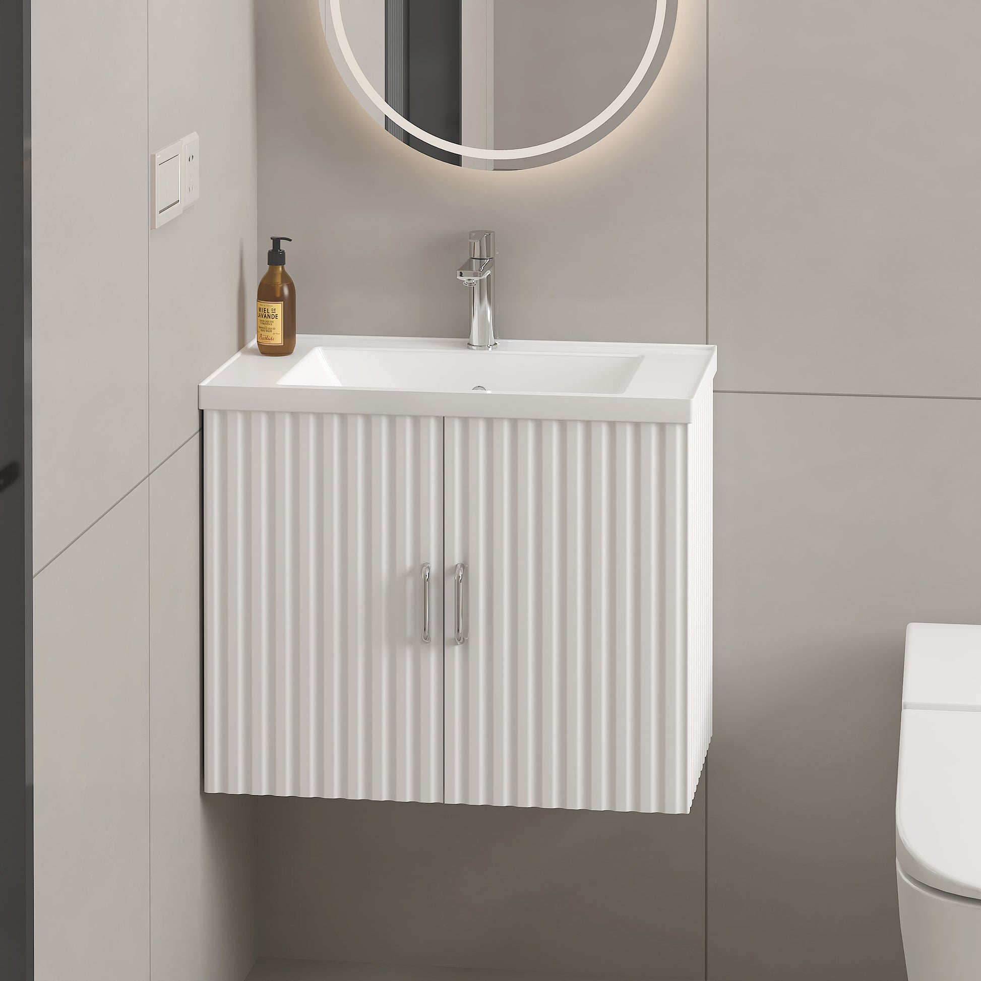 24" Floating Wall Mounted Bathroom Vanity with White white-ceramic+mdf