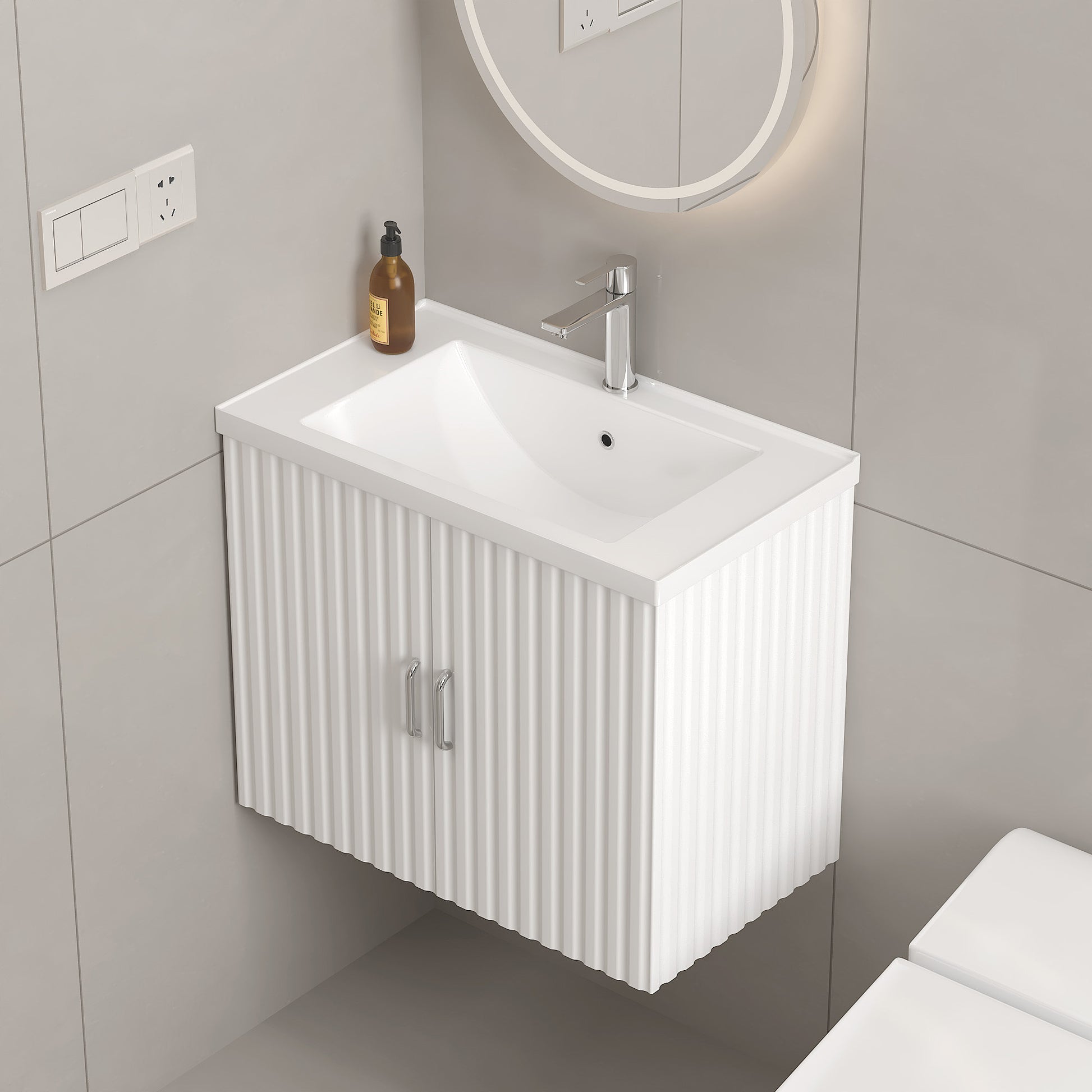 24" Floating Wall Mounted Bathroom Vanity with White white-ceramic+mdf