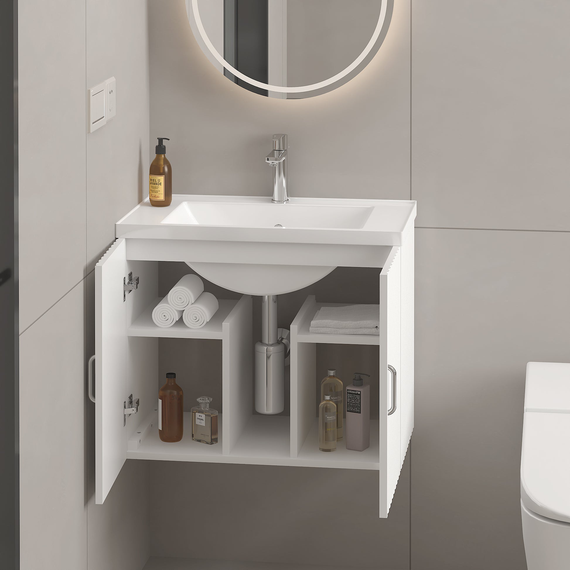 24" Floating Wall Mounted Bathroom Vanity with White white-ceramic+mdf