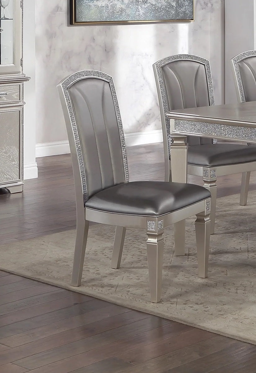 Luxury Formal Glam 2pc Set Dining Side Chair Silver silver-dining room-contemporary-modern-dining