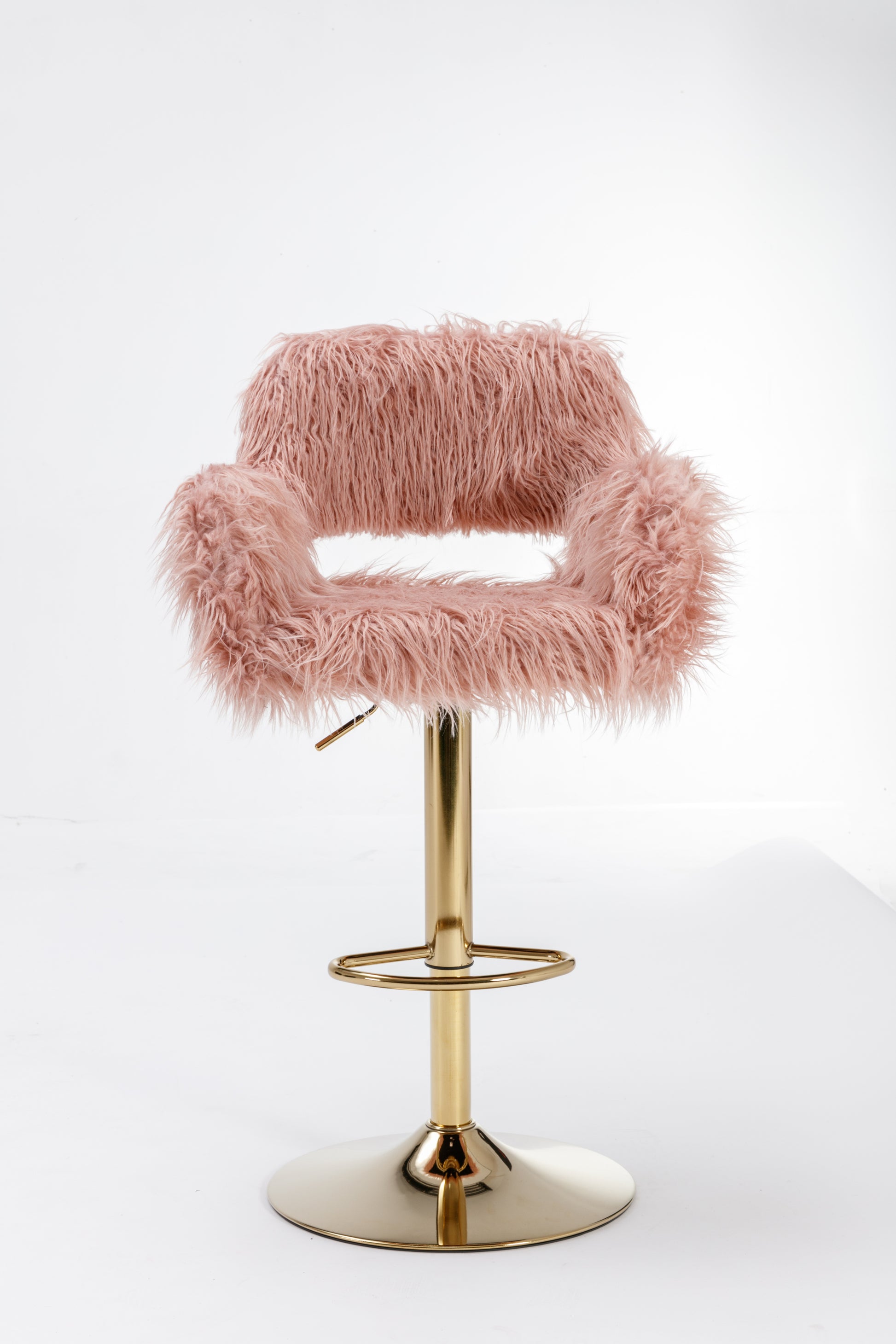 HengMing bar stool 2 piece set, hollowed out braces pink-faux fur