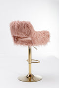 HengMing bar stool 2 piece set, hollowed out braces pink-faux fur