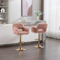 HengMing bar stool 2 piece set, hollowed out braces pink-faux fur