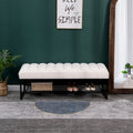 Channel Tufted Bench With Metal Shelf White