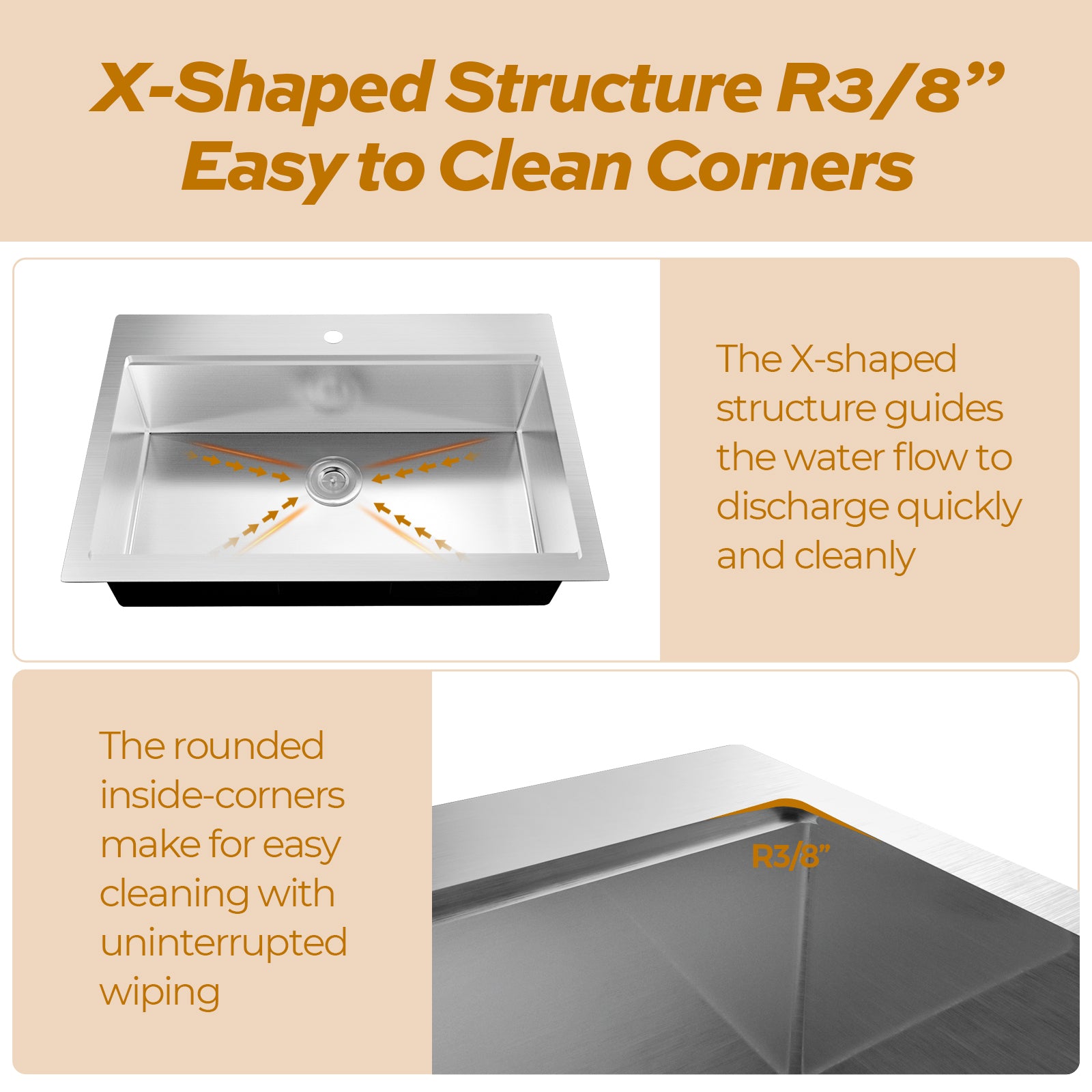 Tecasa 33 inch Kitchen Sink Dual Mount Undermount