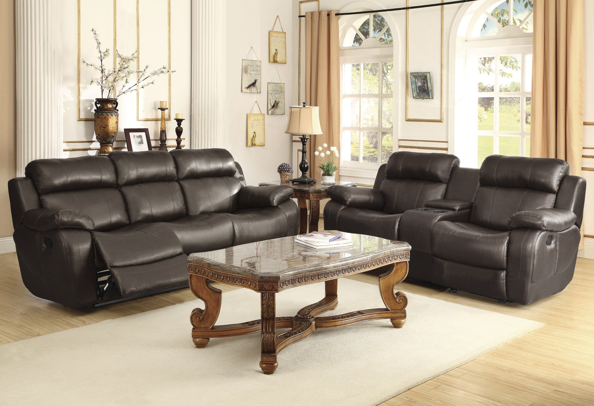 Contemporary Brown Faux Leather Upholstered 1pc Double brown-faux leather-wood-primary living